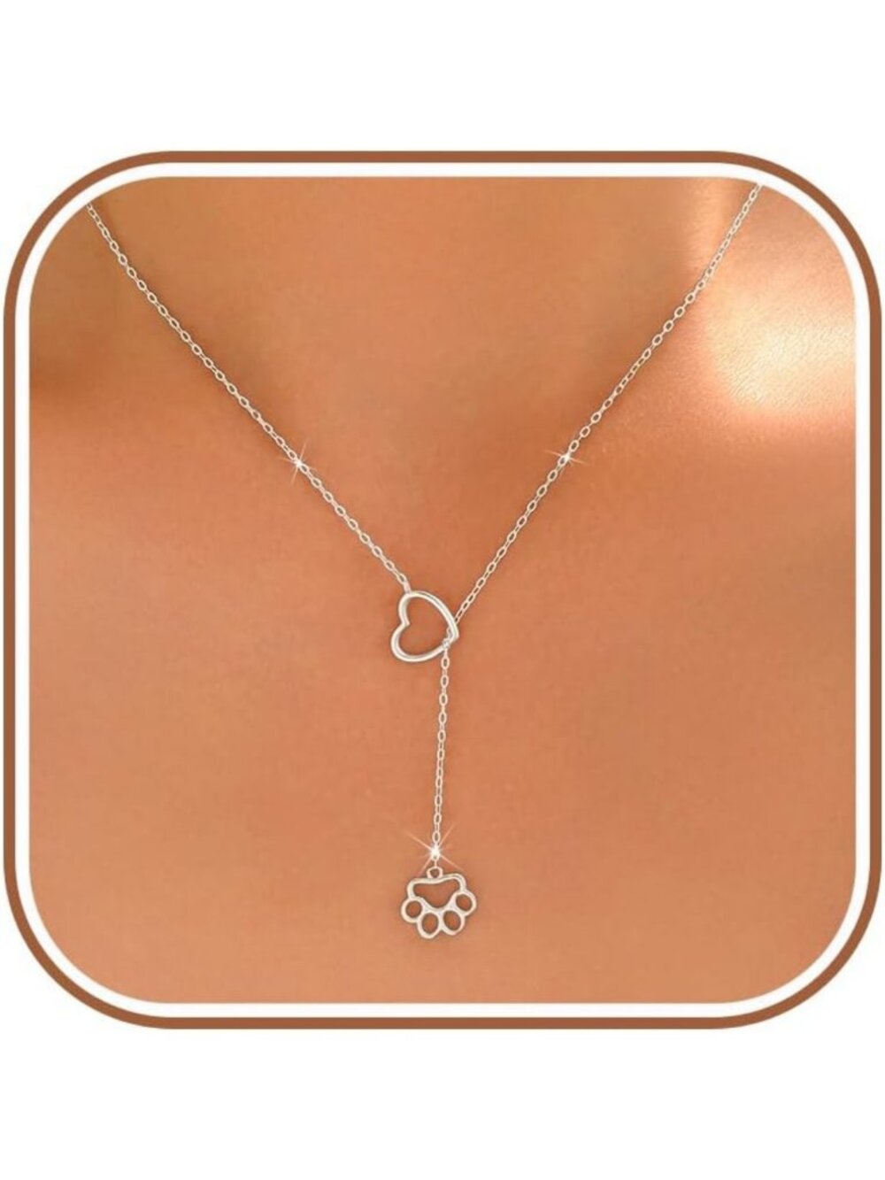 925 Sterling Silver Dog Paw Print Lariat Necklace for Animal Lovers